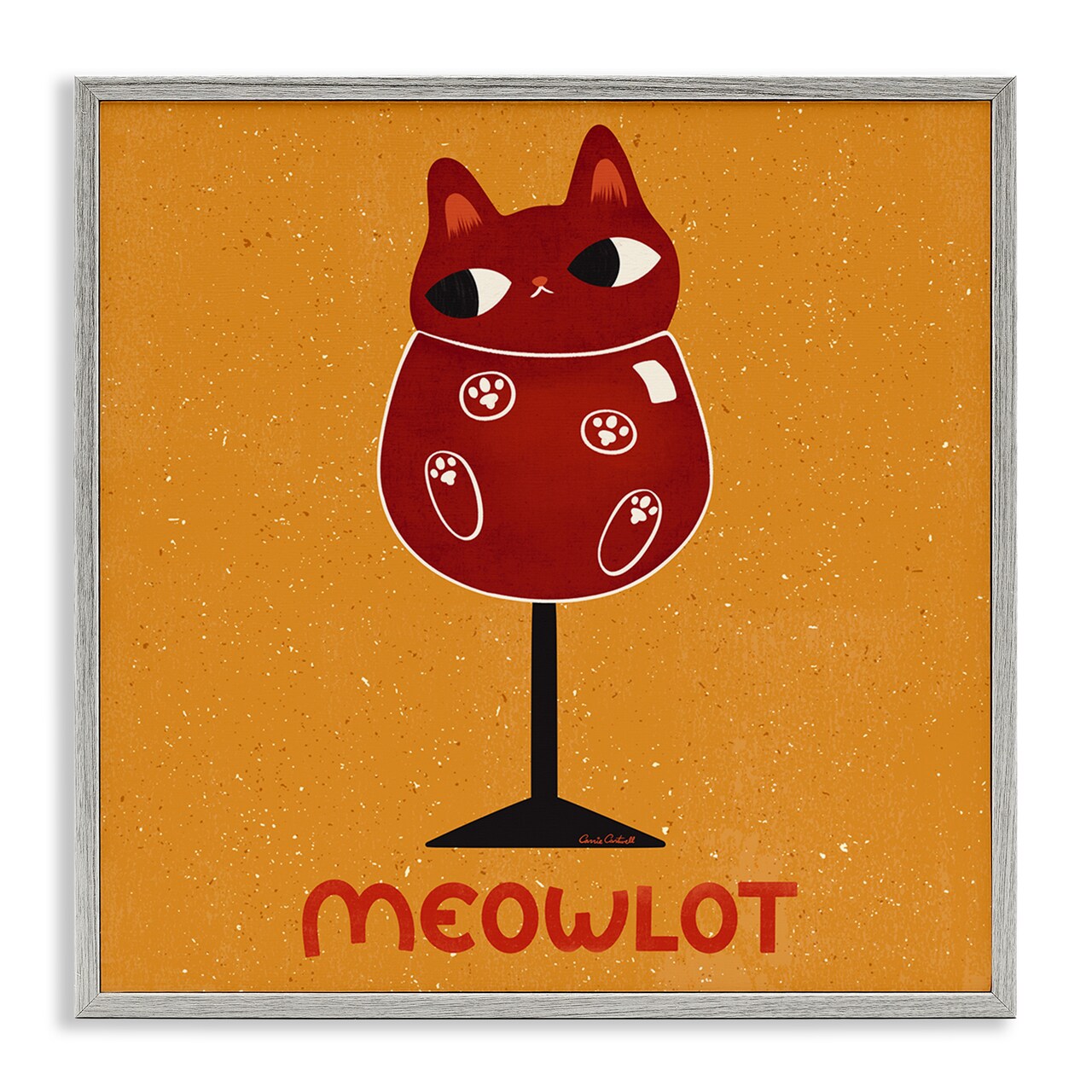 Stupell Industries Meowlot Cat Merlot Framed Giclee Design by Carrie Cantwell